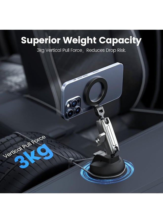 TELESIN°Magnetic Aluminum Suction Cup Car Phone Holder for Video Recording, 360° Adjustment Car Phone Mount Dashboard Phone Holder for Magsafe, Windshield Window Dash Vent Mount for iPhone Android - Image 3